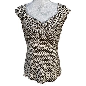 Ann Taylor Women’s 8 Black & Cream Cap Sleeve Geometric Print Silk Blouse